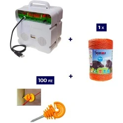 Electric Fencing Complete kit for wild boars with 220V energizer, 500m 6mm² wire and insulators for wooden posts for electric fenc