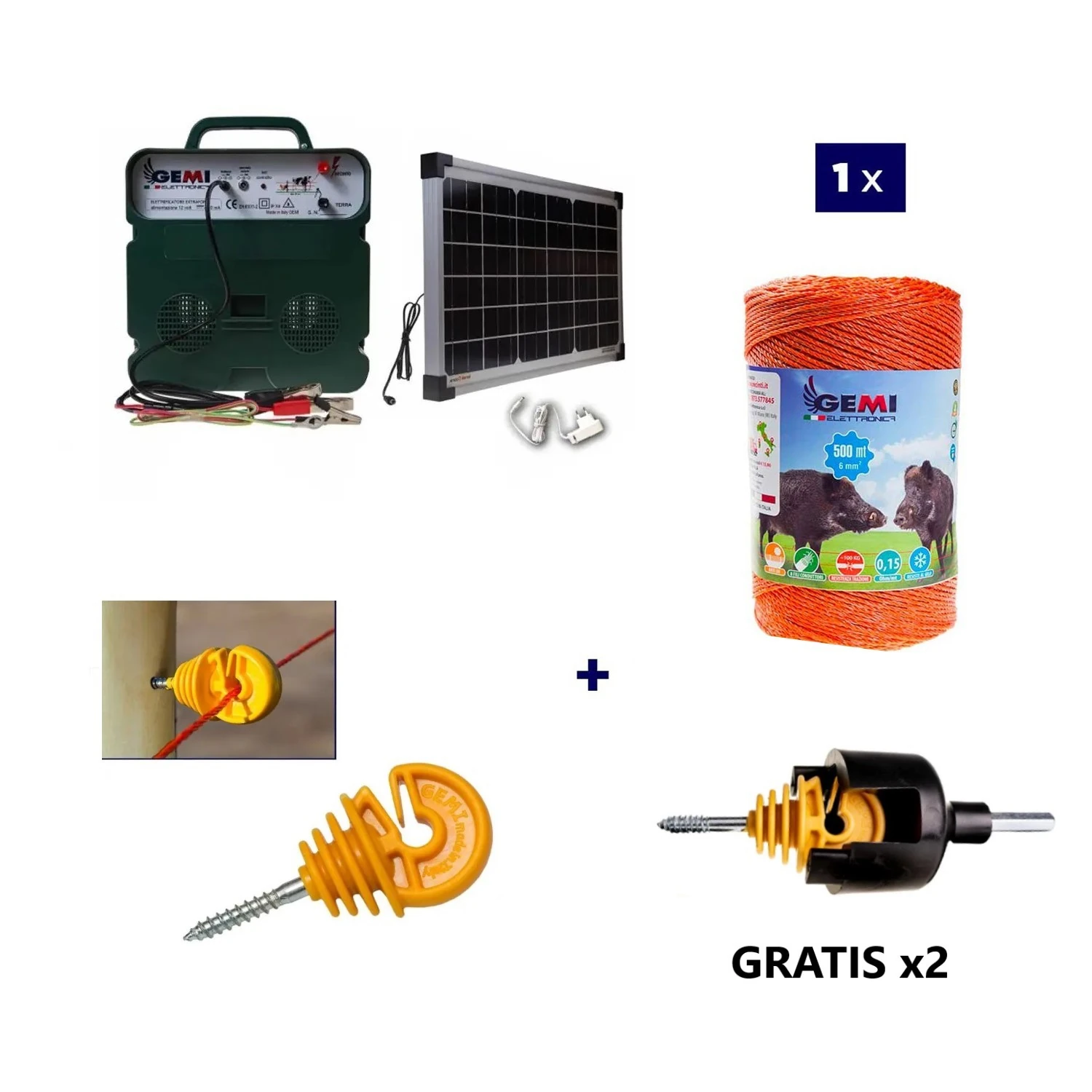 Electric Fencing Complete kit with solar panel: 12V energizer and 500m 6mm² wire for wood for electric fence