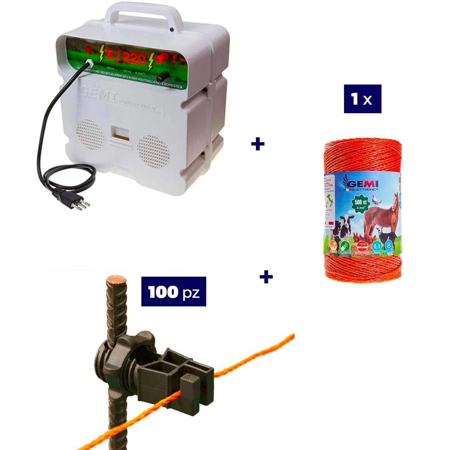 Electric Fencing Complete kit for cattle with 220V energizer and 500m 4mm² wire for electric fence
