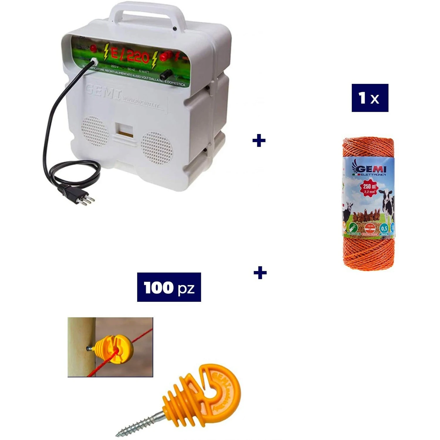 Electric Fencing Complete kit with 220V energizer and 250m 2.2mm² wire for wooden posts for electric fence