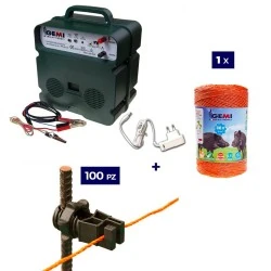 Electric Fencing Complete kit for wild boars with 12/220V energizer and 500m 6mm² wire for iron posts for electric fence