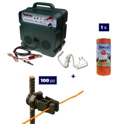 Electric Fencing Complete kit with 12/220V energizer, 250m 2.2mm² wire and iron insulators for electric fence